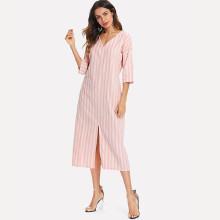 Shein Drop Shoulder Split Front Stripe Dress