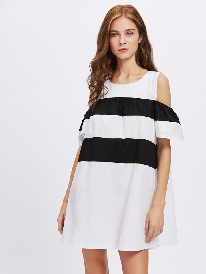 Shein Contrast Panel Open Shoulder Dress