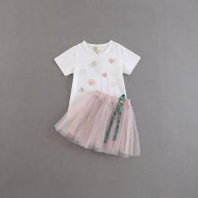 Shein Girls Embroidered Tee With Mesh Skirt