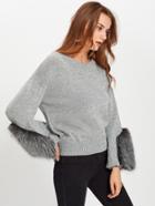 Shein Fur Embellished Bishop Sleeve Jumper