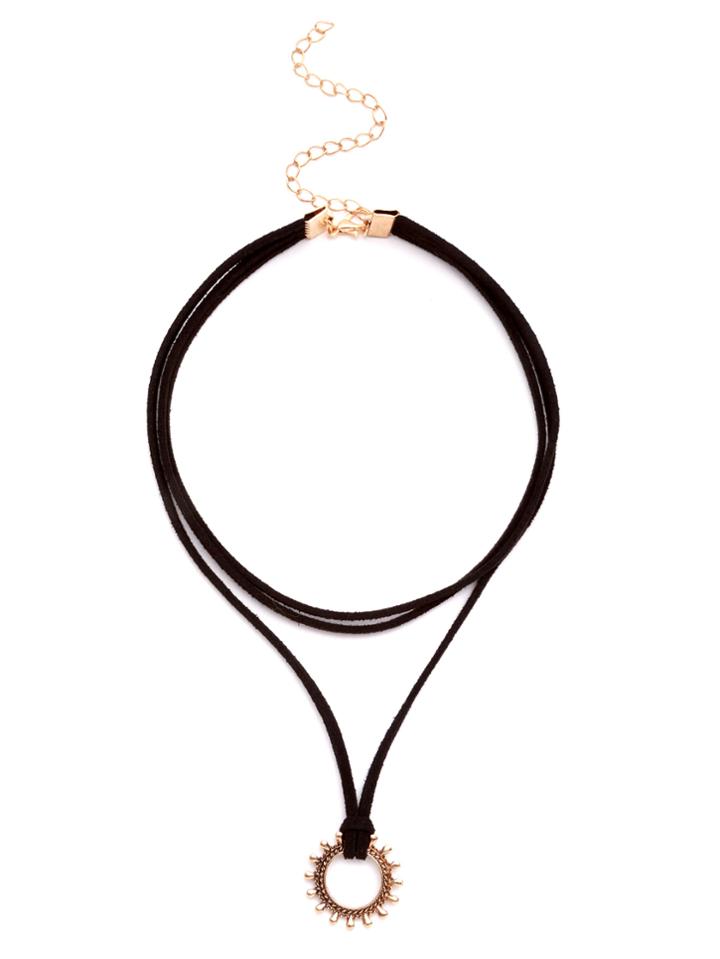 Shein Black Layered Vintage Pendant Choker Necklace