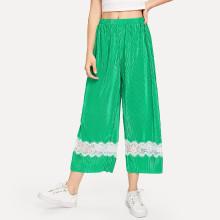 Shein Contrast Lace Applique Pleated Culotte Pants