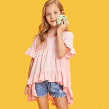 Shein Girls Ruffle Trim Mixed Media Top