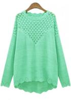 Rosewe Enchanting Long Sleeve Round Neck Solid Green Pullovers