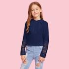 Shein Girls Jabot Collar Laser Cut Sleeve Blouse