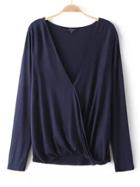 Shein Navy Long Sleeve V Neck Blouse