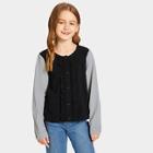 Shein Girls Plaid Sleeve Frill Trim Shirt