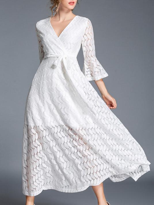 Shein V Neck Leaves Crochet Lace Dress
