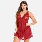 Shein Plus Contrast Lace Split Dress With Thong