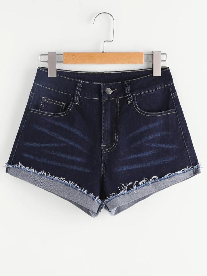 Shein Raw Cuffed Topstitch Denim Shorts