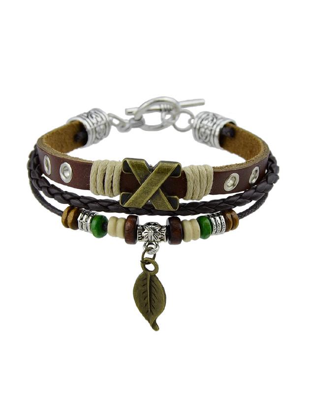 Shein Multi Layers Bracelets Pu Leather Leaf Pattern Bracelets