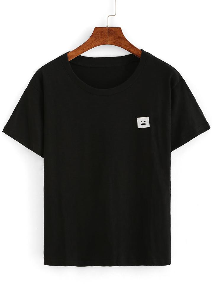 Shein Smiley Face Embroidered T-shirt