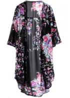 Rosewe Retro Half Sleeve Flower Print Long Cardigans For Woman