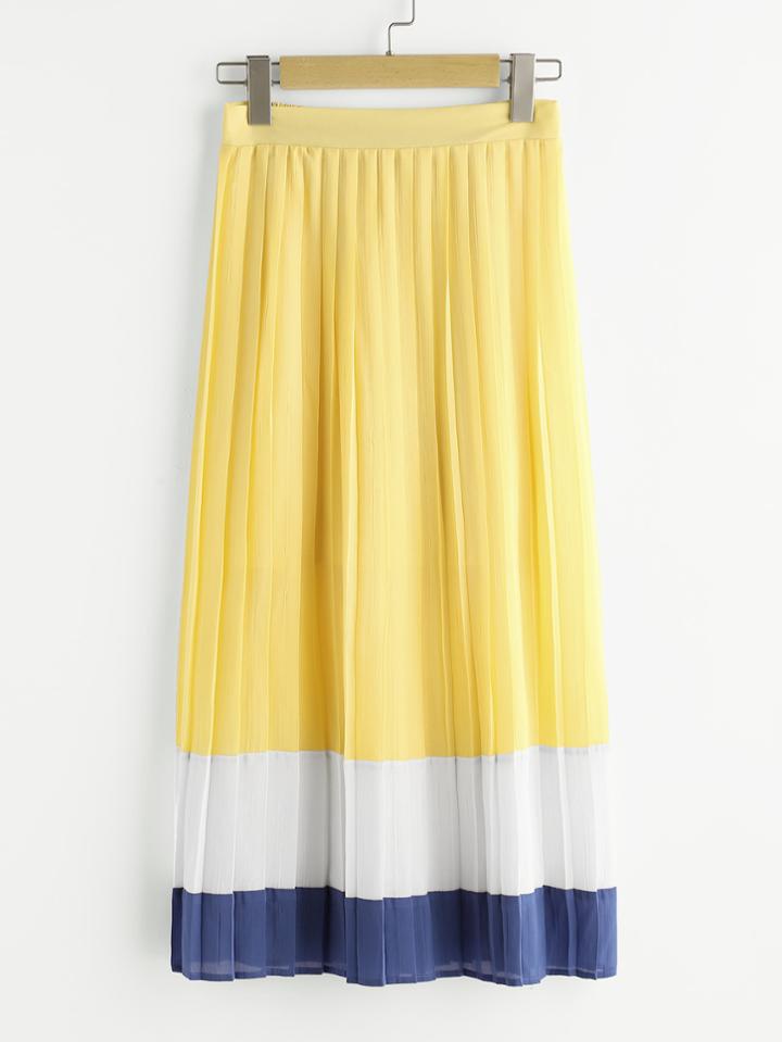Shein Color Block Pleated Midi Skirt