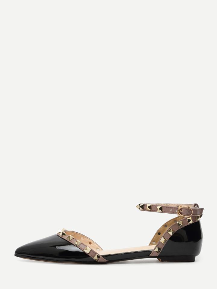 Shein Black Block Ankle Strap Studded Sandals