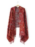Shein Dark Red Print Fringe Edge Shawl Scarf