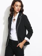 Shein Black Contrast Piping One Button Blazer With Flap Pocket