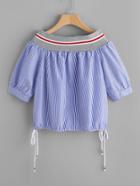 Shein Color Block Striped Elbow Sleeve Side Tie Blouse