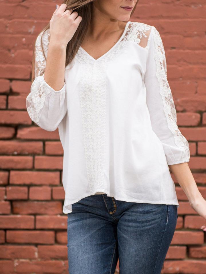 Shein Lace Panel Cutout Back Lantern Sleeve Blouse