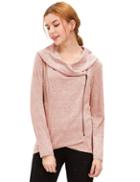 Shein Pink Cowl Neck Asymmetric Zip Coat