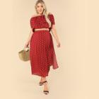 Shein Plus Flounce Off Shoulder Polka Dot Top & Side Slit Skirt Set