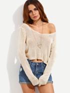 Shein Apricot Long Sleeve High-low Knitted T-shirt