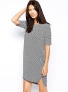 Shein Black White Striped Short Sleeve Loose Dress