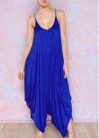Rosewe Loose Solid Blue Spaghetti Strap Jumpsuit
