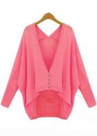 Rosewe Sweet Button Fly Long Sleeve Pink Cardigans For Woman