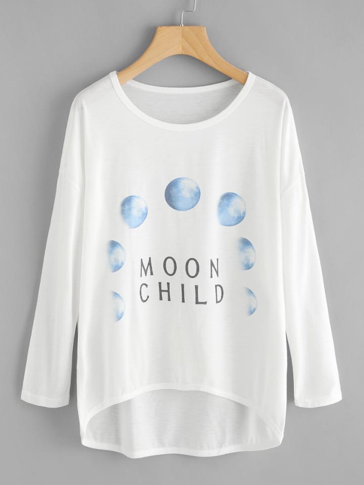 Shein Moon Print Dip Hem Tee