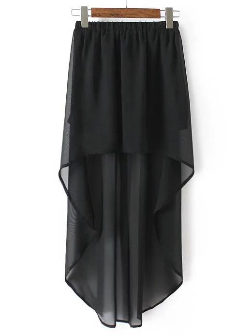Shein Black High Low Elastic Waist Skirt