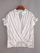 Shein Vertical Striped Tie-sleeve Draped Top - White