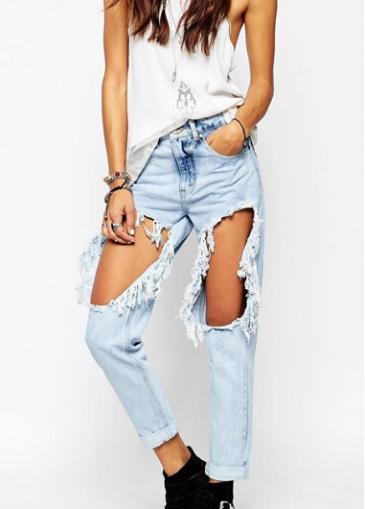 Rosewe Cutout Design Zip Fly Light Blue Jeans