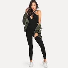 Shein Open Front Criss Cross Skinny Jumpsuit