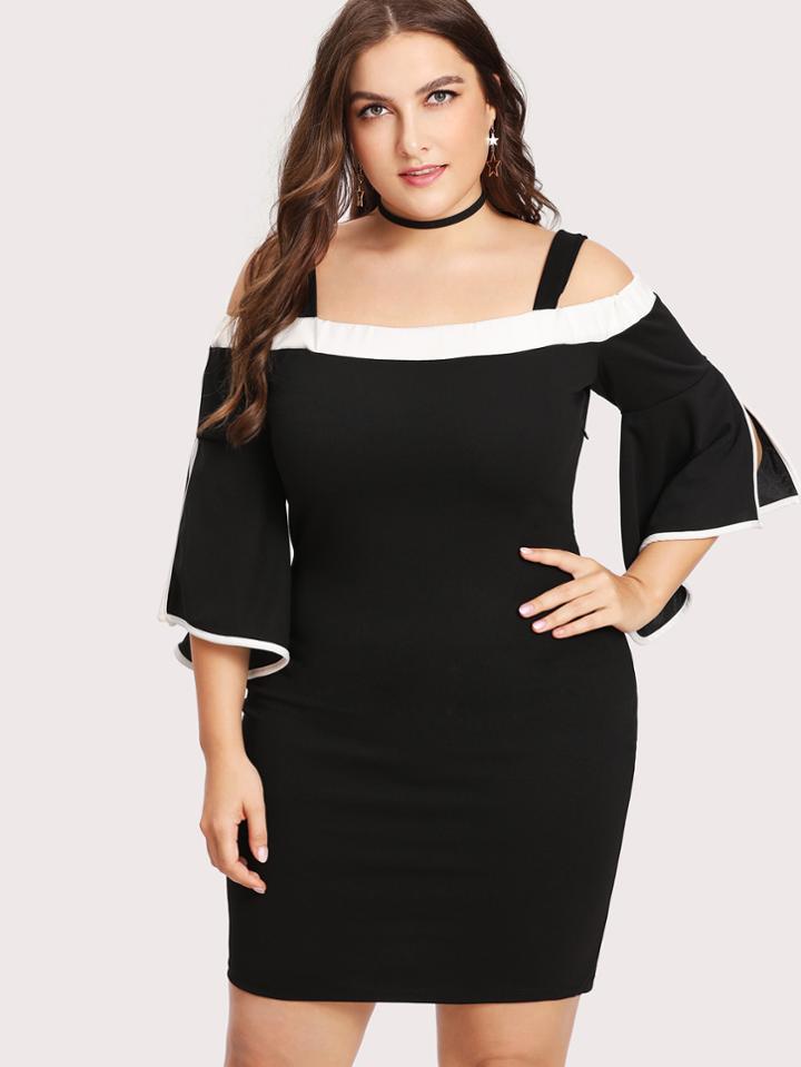 Shein Contrast Trim Split Sleeve Bodycon Dress