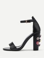 Shein Rhinestone Flower Detail Blocked Heeled Sandals