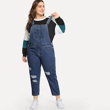 Shein Plus Rip Detail Denim Overalls