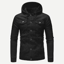 Shein Men Cut And Sew Panel Hooded Denim Jacket