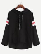 Shein Black Varsity Print Drawstring Hooded Sweatshirt