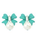 Shein Cheap Small Colored Bow With Fake Pearl Stud Earrings