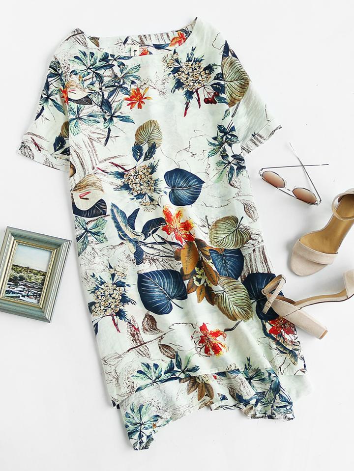 Shein Tropical Print High Low Dress