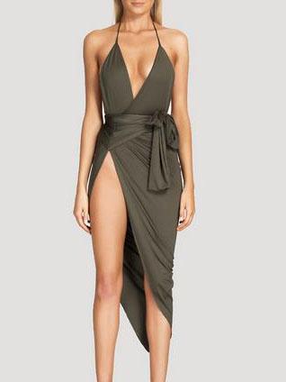 Shein Green Spaghetti Strap Asymmetrical Sexy Dress