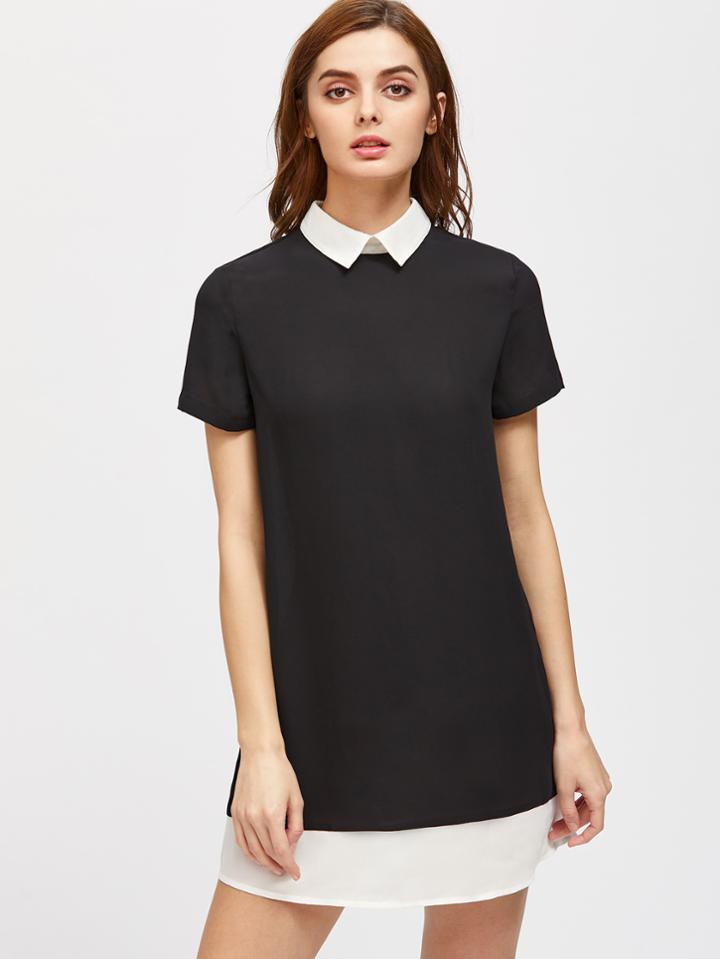 Shein Contrast Collar And Hem Tunic Dress