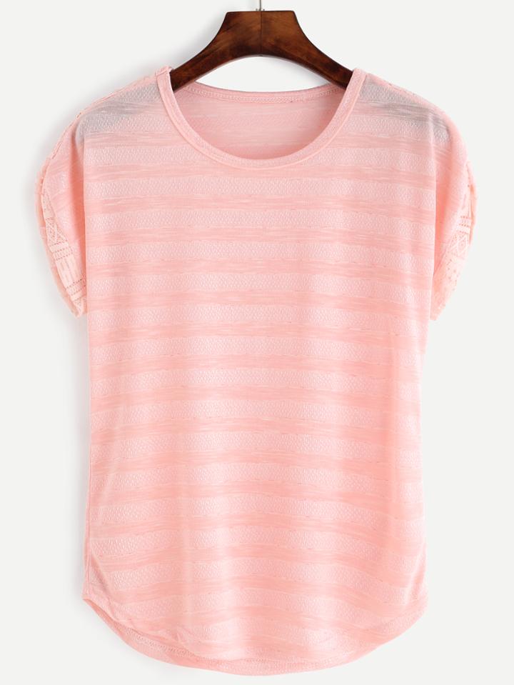 Shein Pink Lace Trim Marled Knit Top