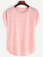 Shein Pink Lace Trim Marled Knit Top