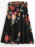 Shein Black Flower Print A Line Skirt With Self Tie