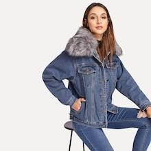 Shein Faux Fur Neckline Shearling Lined Denim Jacket