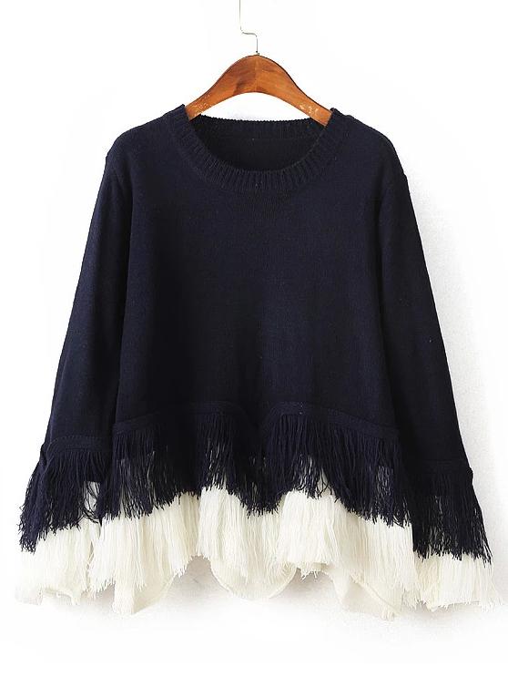 Shein Black Crew Neck Tassel Loose Sweater