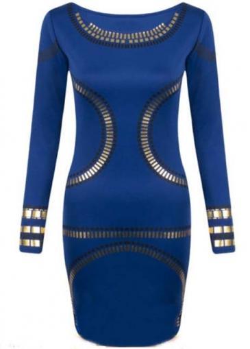 Rosewe Star Style Long Sleeve Blue Bodycon Dress With Sequin