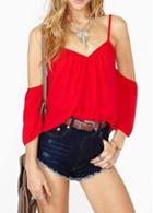 Rosewe Gorgeous Spaghetti Strap Design Red T Shirt For Lady